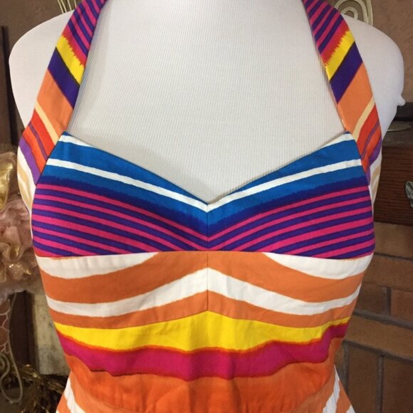 Calvin Klein Multicolor Striped Criss Cross Back Dress Size 14 - Picture 6 of 7